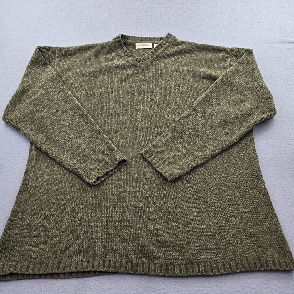Linea Dome Sweater Mens XL Olive Green Ribbed Tight Knit V Neck Warm Winter